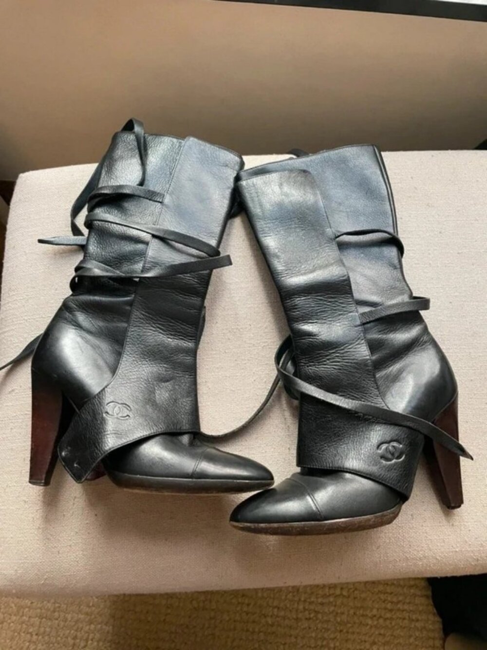Chanel lace up boots